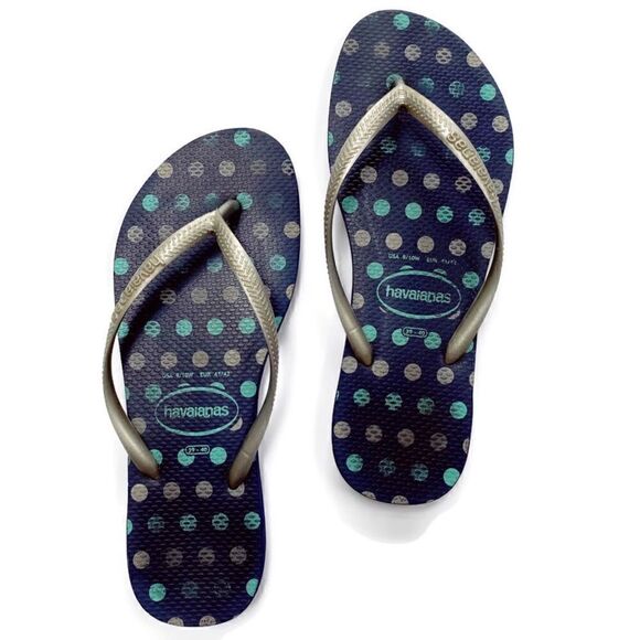 Havaianas Flip Flops Navy Blue Silver Polkadot Women’s 9 - Picture 1 of 8